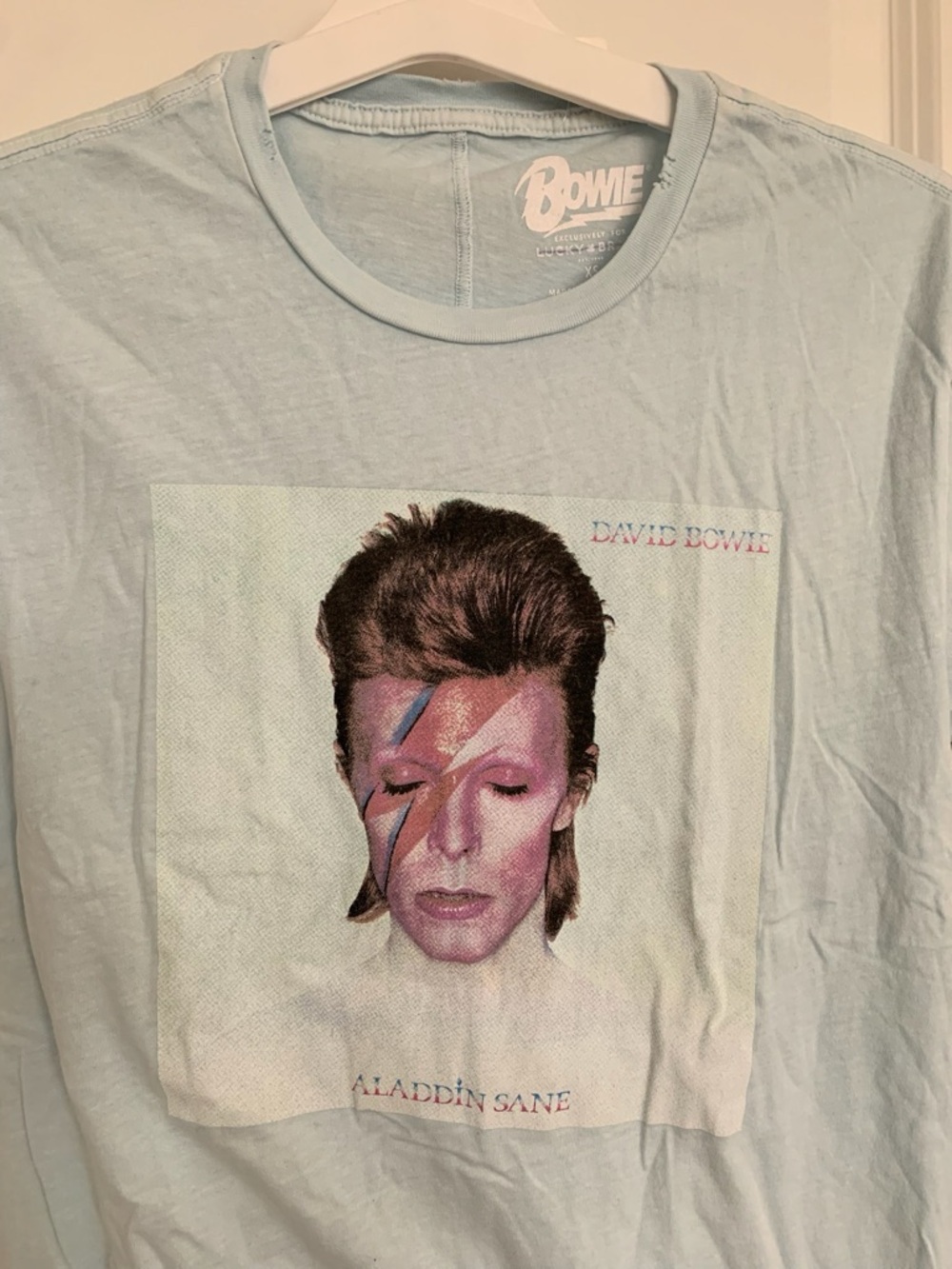 Lucky Brand David Bowie Aladdin Sane Blue Album Cover Graphic Music Tee Size XS - Picture 3 of 4